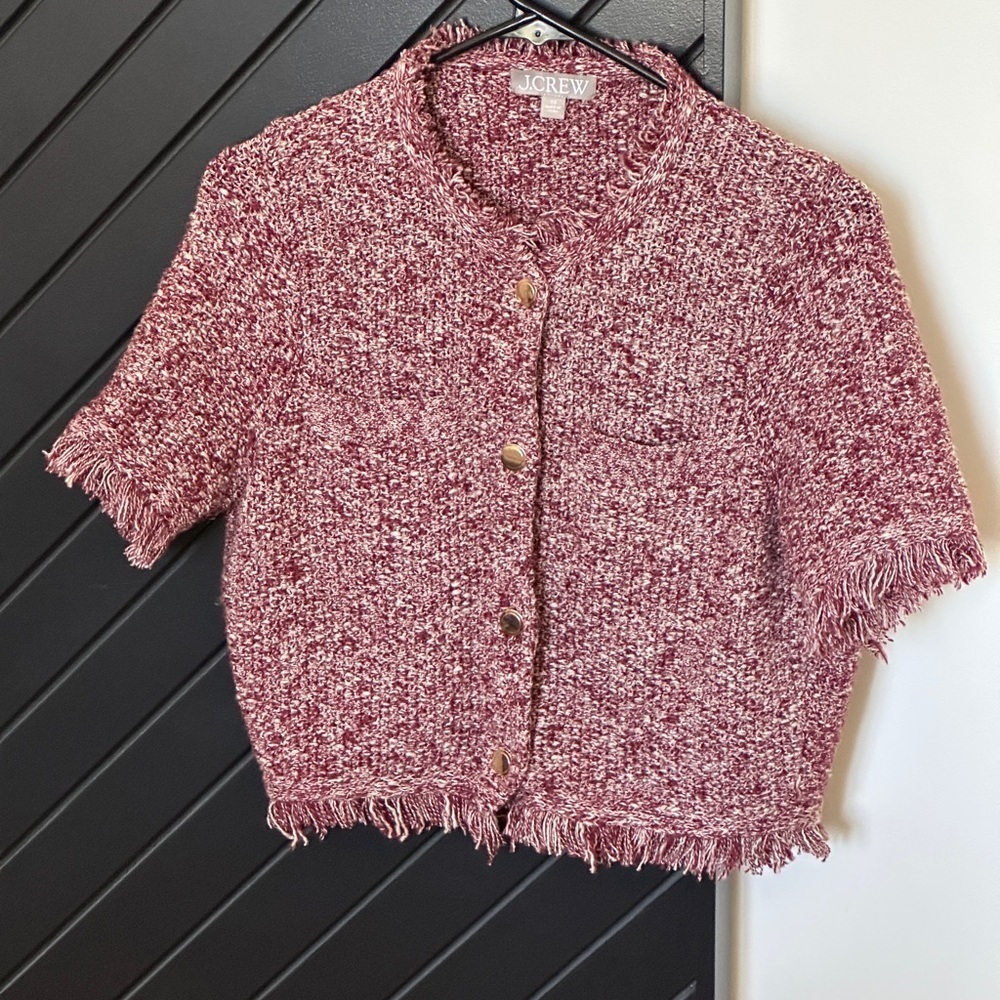 JCrew Cropped fringe-trim lady jacket in merlot. Size XS.  Excellent condition!